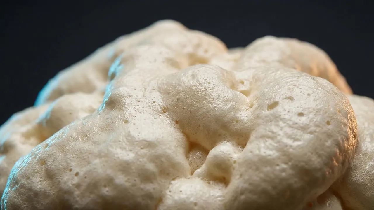 Closed-cell spray foam insulation expanding in macro